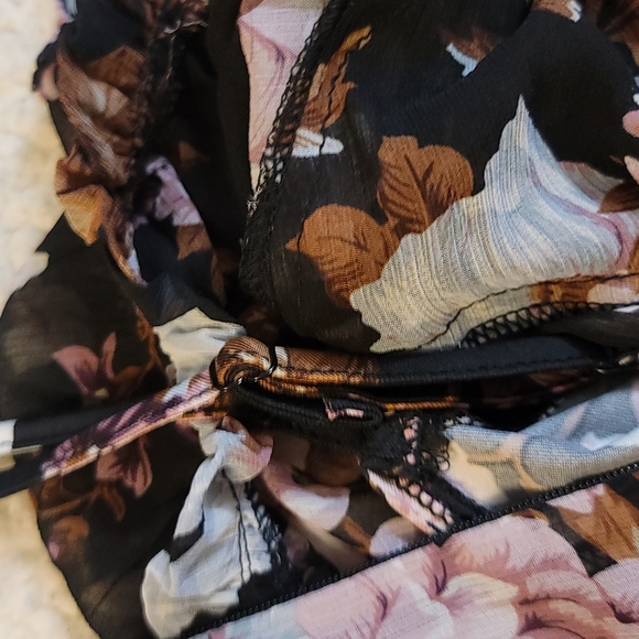 NWT Anthropologie o.p.t. Floral Ruffled Detailed Long Sleeve Blouse in Black - Picture 12 of 12